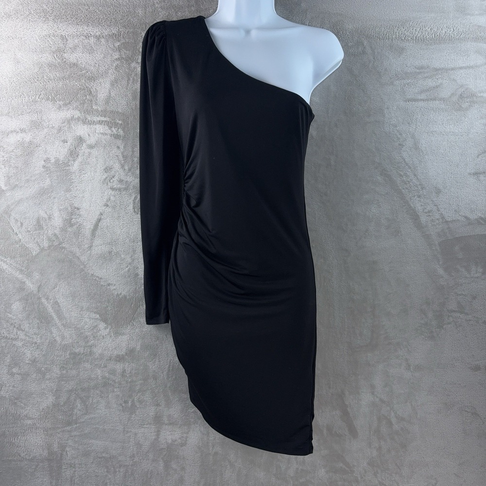 Lovers And Friends‎ Rachelle Dress Womens Size Medium Black Ruched One Shoulder